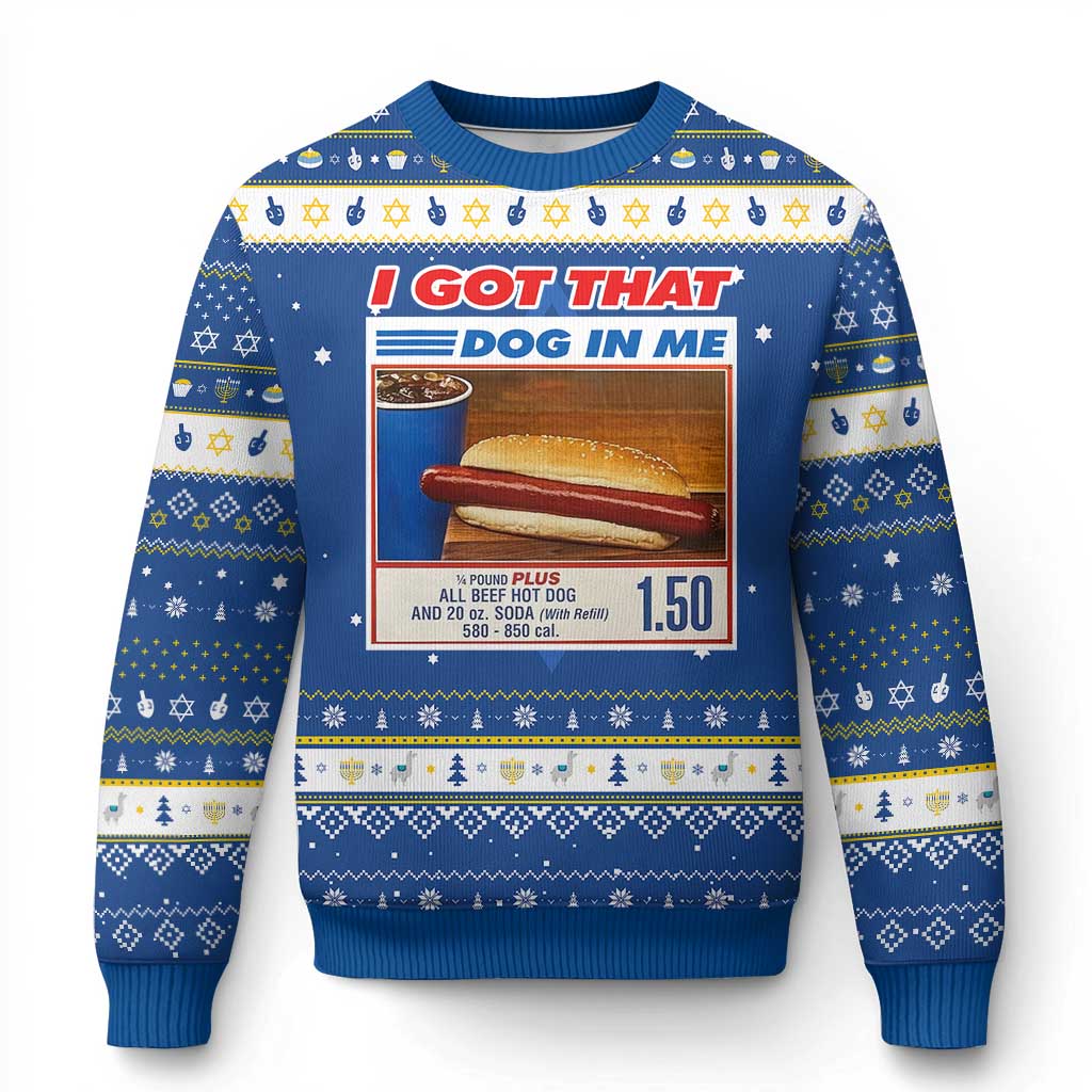 I Got That Dog In Me Hanukkah Ugly Sweater Keep 150 Dank Meme Hot Dog Combo TS10 Blue White Print Your Wear