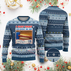 I Got That Dog In Me Hanukkah Ugly Sweater Keep 150 Dank Meme Hot Dog Combo TS10 Navy Light Blue Print Your Wear