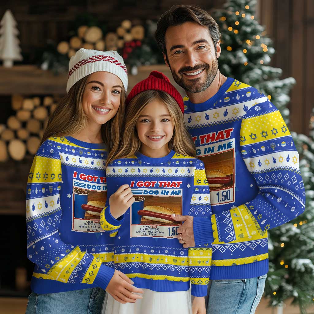 I Got That Dog In Me Hanukkah Ugly Sweater Keep 150 Dank Meme Hot Dog Combo TS10 Royal Blue Gold Print Your Wear