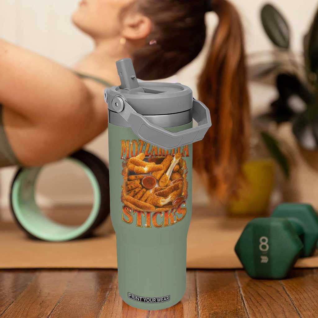Mozzarella Sticks Flip Straw Tumbler Funny Foodie Meme Snack Lover Vintage 90s TS10 One Size: 30 oz Moss Green Print Your Wear