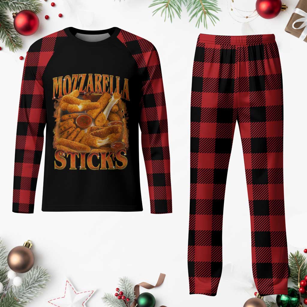 Mozzarella Sticks Plaid Pajama Set Funny Foodie Meme Snack Lover Vintage 90s TS10 Buffalo Plaid Print Your Wear