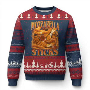 Mozzarella Sticks Ugly Christmas Sweater Funny Foodie Meme Snack Lover Vintage 90s TS10 Navy Red Print Your Wear