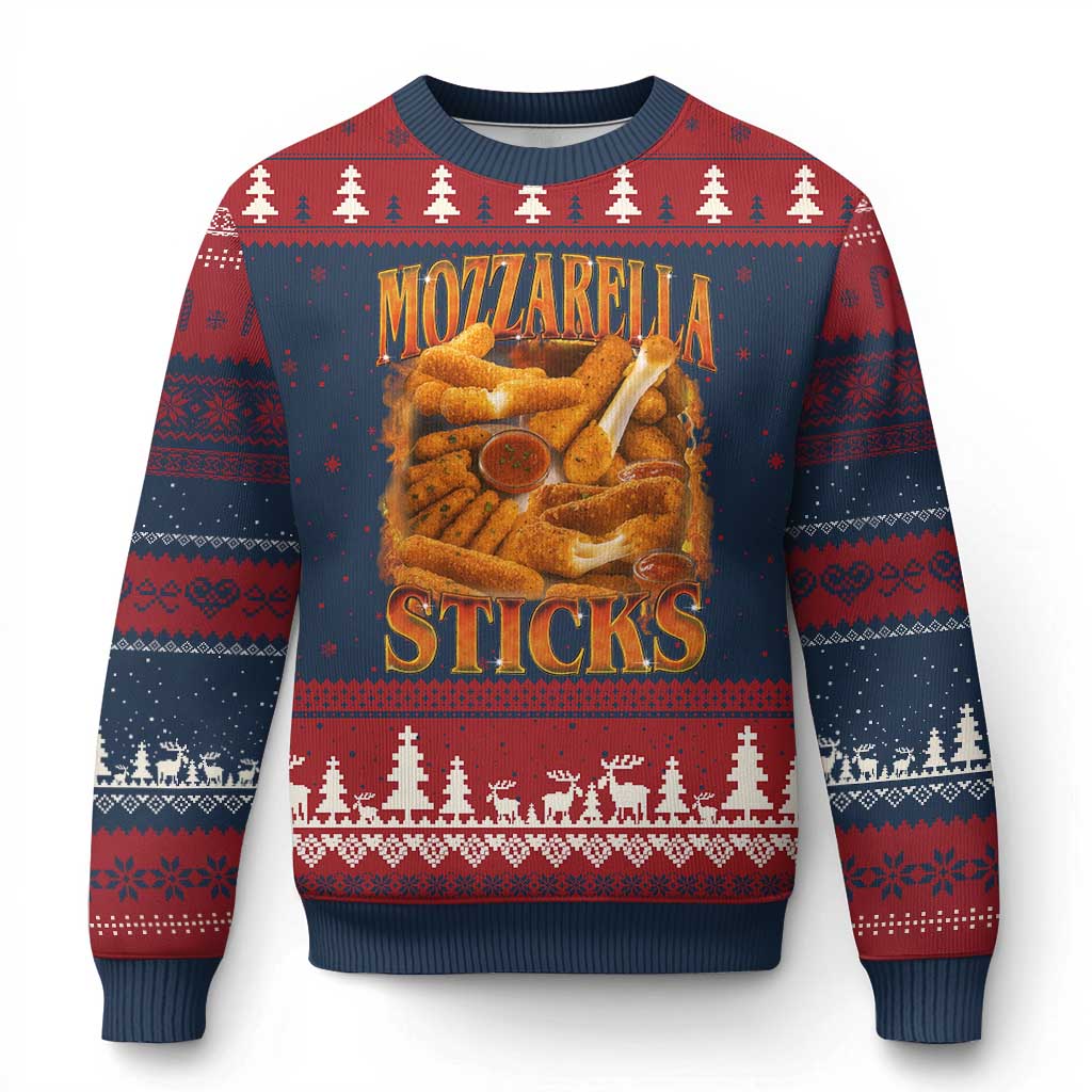 Mozzarella Sticks Ugly Christmas Sweater Funny Foodie Meme Snack Lover Vintage 90s TS10 Navy Red Print Your Wear
