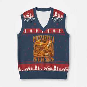 Mozzarella Sticks V-Neck Knit Sweater Vest Funny Foodie Meme Snack Lover Vintage 90s TS10 Navy Red Print Your Wear