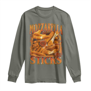 Mozzarella Sticks Long Sleeve Shirt Funny Foodie Meme Snack Lover Vintage 90s TS10 Military Green Print Your Wear