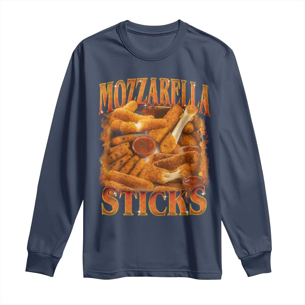Mozzarella Sticks Long Sleeve Shirt Funny Foodie Meme Snack Lover Vintage 90s TS10 Navy Print Your Wear