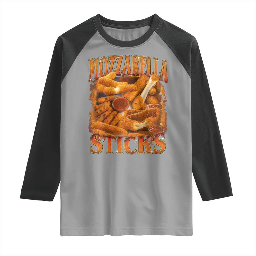 Mozzarella Sticks Raglan Shirt Funny Foodie Meme Snack Lover Vintage 90s TS10 Sport Gray Black Print Your Wear