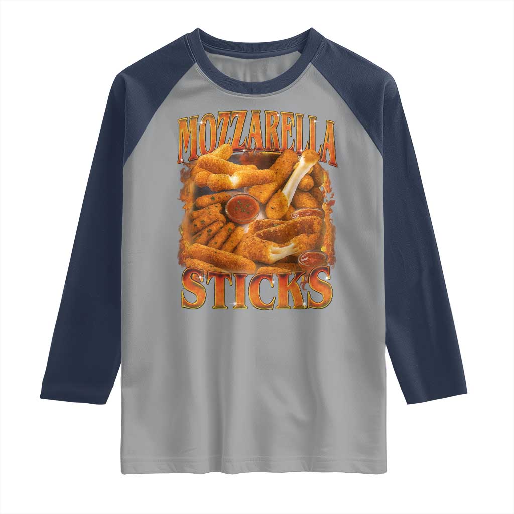 Mozzarella Sticks Raglan Shirt Funny Foodie Meme Snack Lover Vintage 90s TS10 Sport Gray Navy Print Your Wear