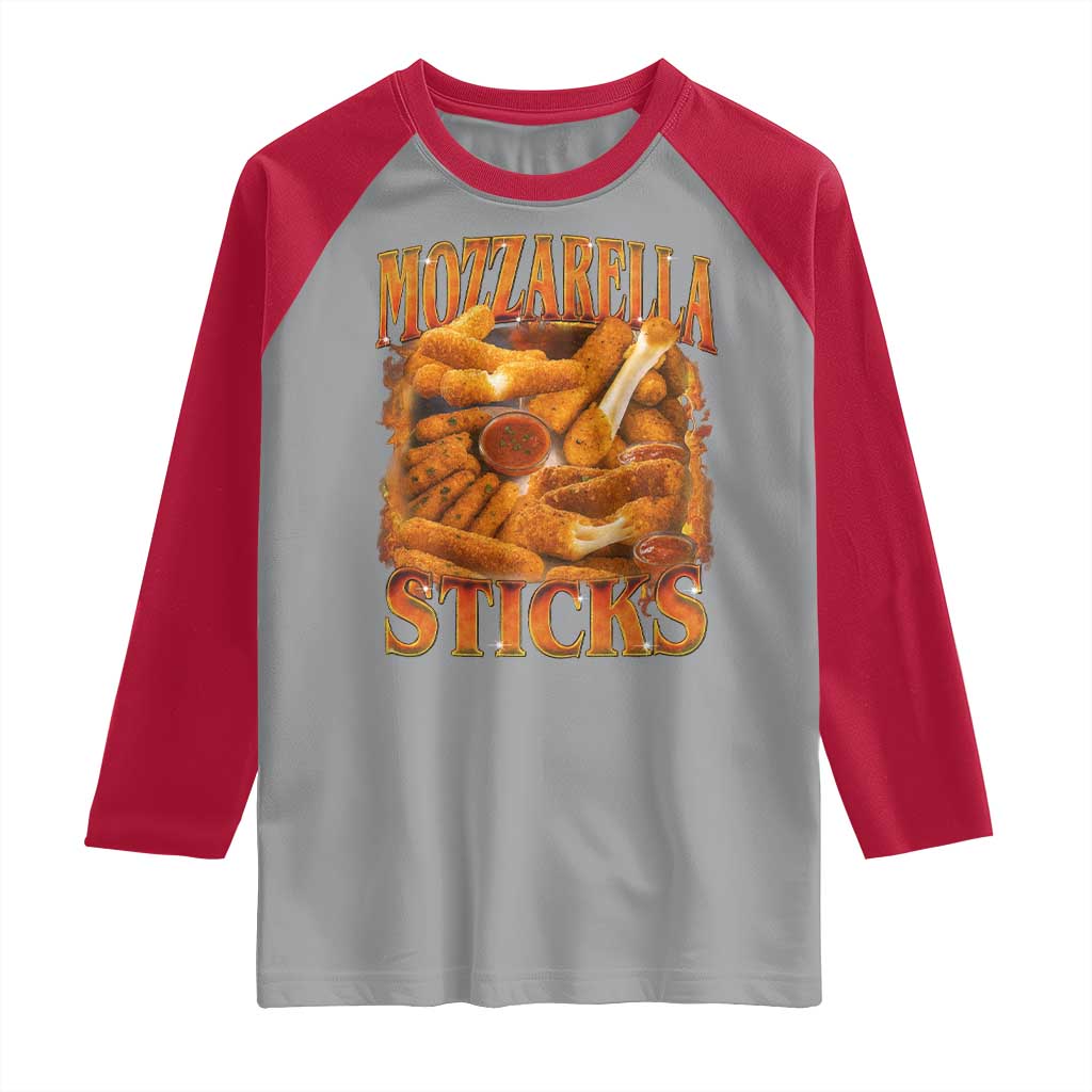 Mozzarella Sticks Raglan Shirt Funny Foodie Meme Snack Lover Vintage 90s TS10 Sport Gray Red Print Your Wear
