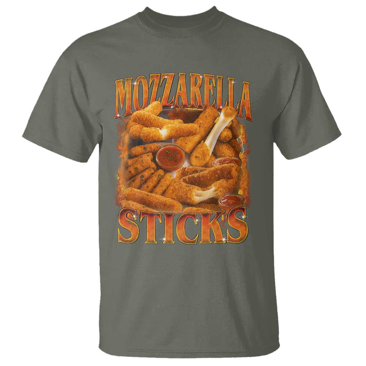 Mozzarella Sticks T Shirt Funny Foodie Meme Snack Lover Vintage 90s TS10 Military Green Print Your Wear