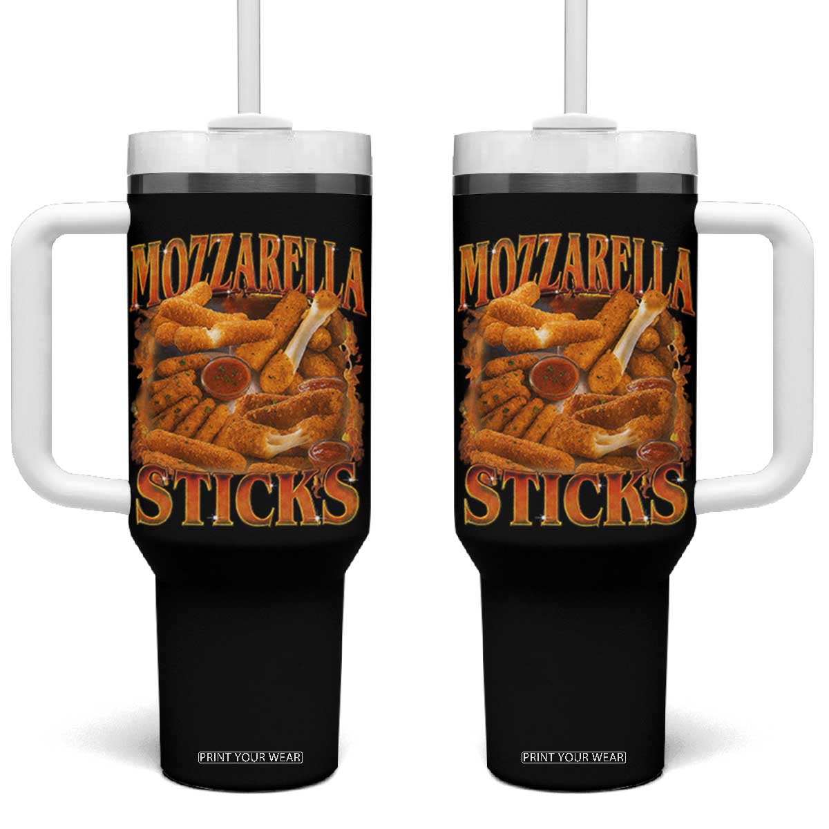 Mozzarella Sticks Tumbler With Handle Funny Foodie Meme Snack Lover Vintage 90s TS10 One Size: 40 oz Black Print Your Wear