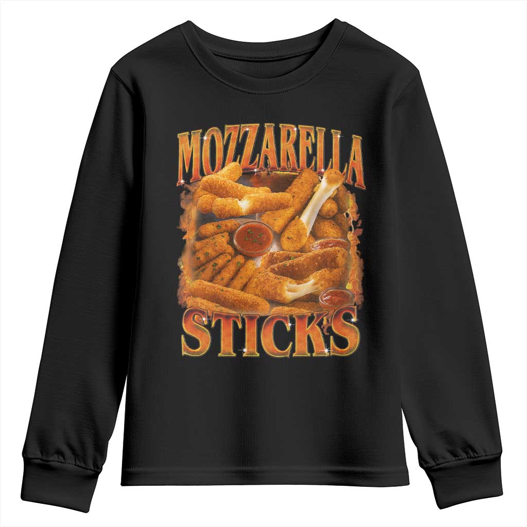 Mozzarella Sticks Youth Sweatshirt Funny Foodie Meme Snack Lover Vintage 90s TS10 Black Print Your Wear