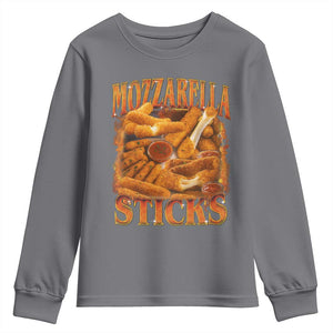 Mozzarella Sticks Youth Sweatshirt Funny Foodie Meme Snack Lover Vintage 90s TS10 Charcoal Print Your Wear