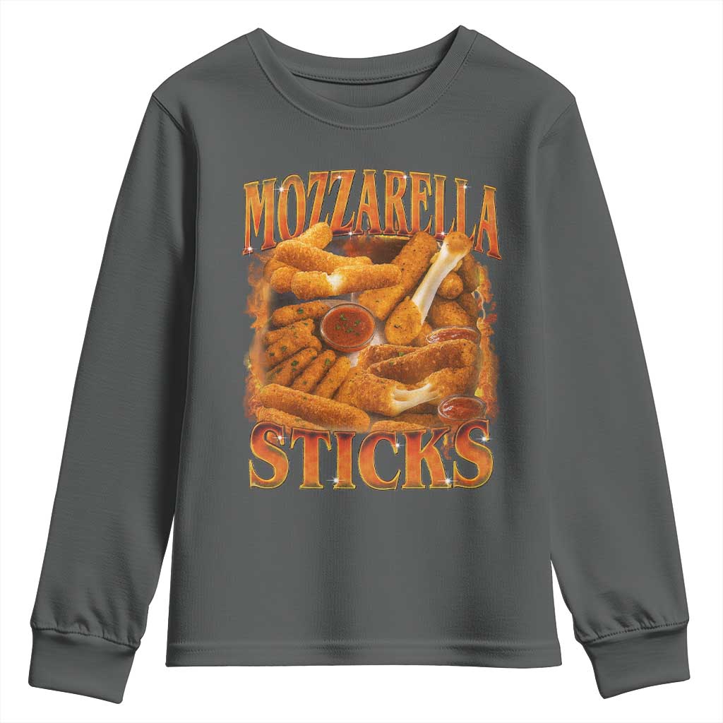 Mozzarella Sticks Youth Sweatshirt Funny Foodie Meme Snack Lover Vintage 90s TS10 Dark Heather Print Your Wear