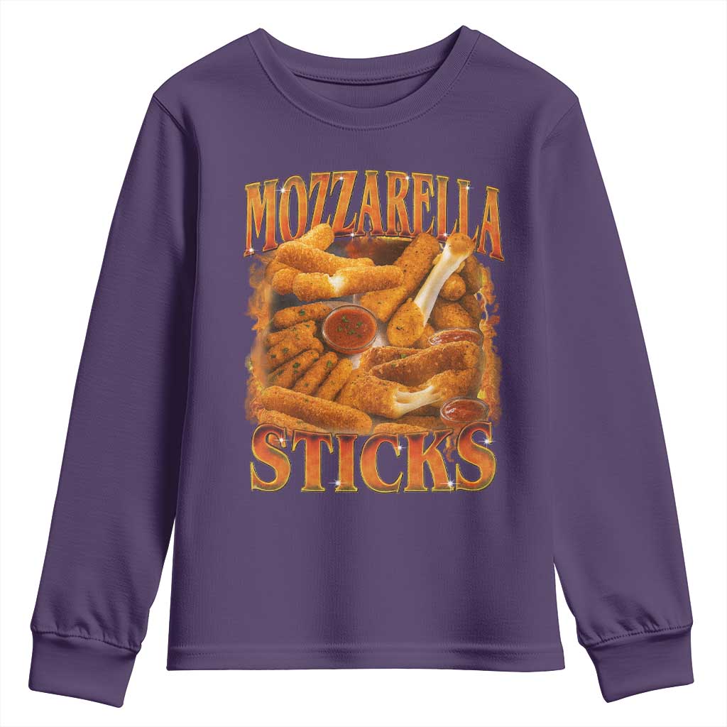 Mozzarella Sticks Youth Sweatshirt Funny Foodie Meme Snack Lover Vintage 90s TS10 Purple Print Your Wear