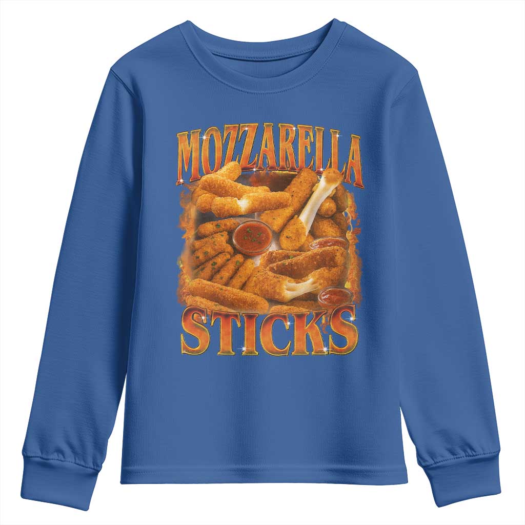 Mozzarella Sticks Youth Sweatshirt Funny Foodie Meme Snack Lover Vintage 90s TS10 Royal Blue Print Your Wear