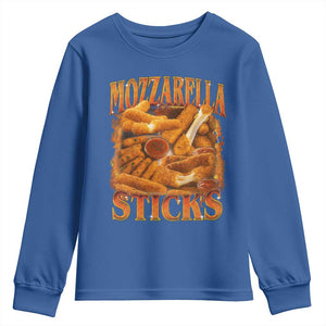 Mozzarella Sticks Youth Sweatshirt Funny Foodie Meme Snack Lover Vintage 90s TS10 Royal Blue Print Your Wear