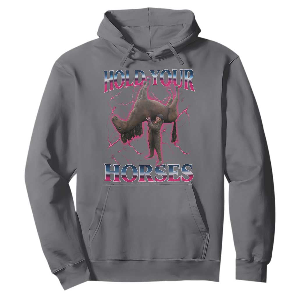 Hold Your Horses Funny Meme Hoodie Vintage 90s Style Bootleg Graphic TS10 Charcoal Print Your Wear