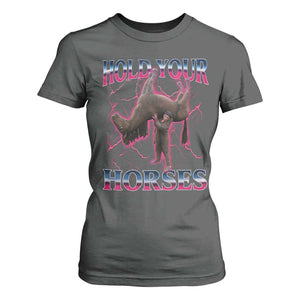 Hold Your Horses Funny Meme T Shirt For Women Vintage 90s Style Bootleg Graphic TS10 Dark Heather Print Your Wear