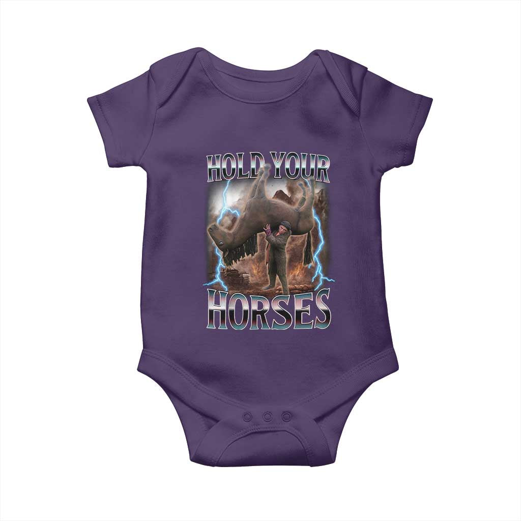 Funny Meme Hold Your Horses Baby Onesie Vintage 90s Style Bootleg Graphic TS10 Purple Print Your Wear