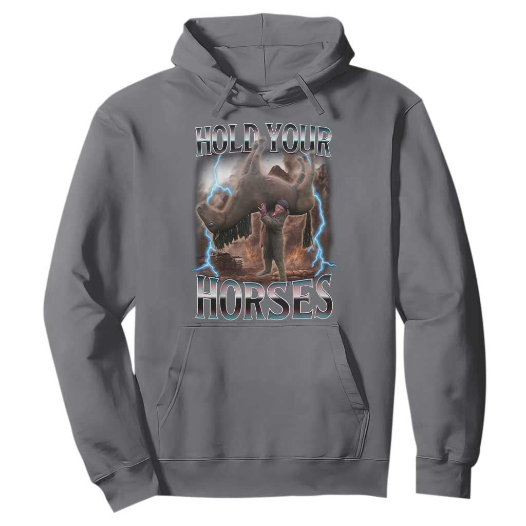 Funny Meme Hold Your Horses Hoodie Vintage 90s Style Bootleg Graphic TS10 Charcoal Print Your Wear