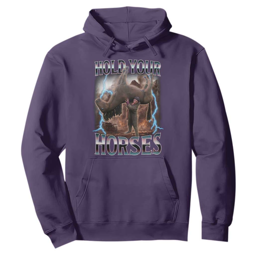Funny Meme Hold Your Horses Hoodie Vintage 90s Style Bootleg Graphic TS10 Purple Print Your Wear