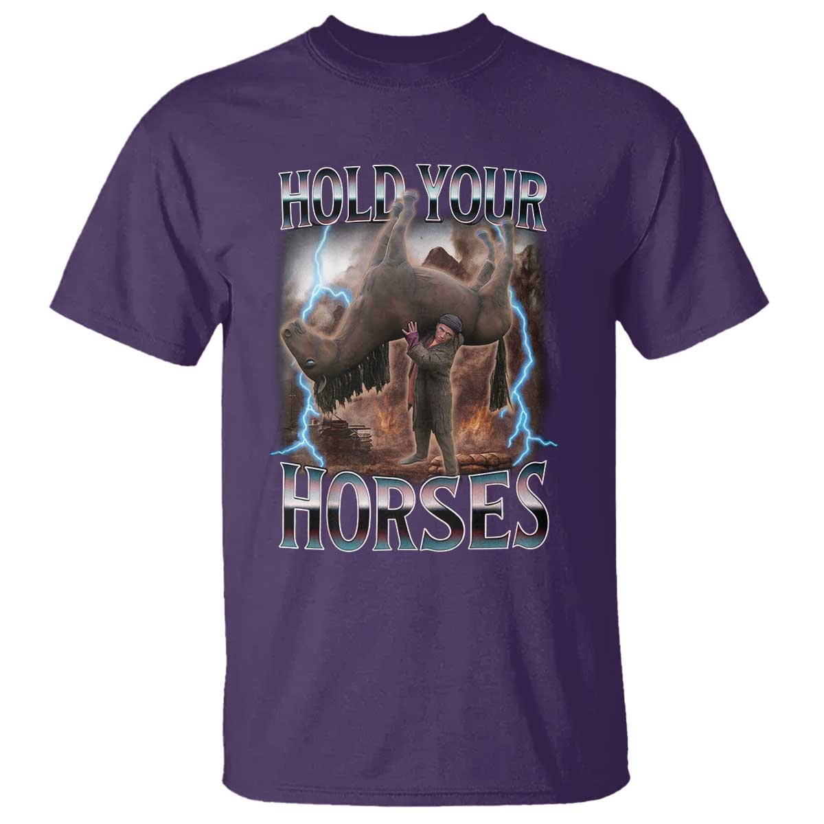 Funny Meme Hold Your Horses T Shirt Vintage 90s Style Bootleg Graphic TS10 Purple Print Your Wear