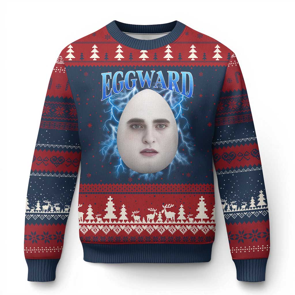 Eggward Ugly Christmas Sweater Funny Unhinged Meme Gen Z Humor Bootleg Graphic TS10 Navy Red Print Your Wear
