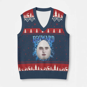 Eggward V-Neck Knit Sweater Vest Funny Unhinged Meme Gen Z Humor Bootleg Graphic TS10 Navy Red Print Your Wear