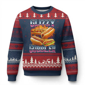 Glizzy Gobbler Ugly Christmas Sweater Vintage Hot Dog Meme Funny Foodie Gen Z TS10 Navy Red Print Your Wear