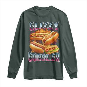Glizzy Gobbler Long Sleeve Shirt Vintage Hot Dog Meme Funny Foodie Gen Z TS10 Dark Forest Green Print Your Wear