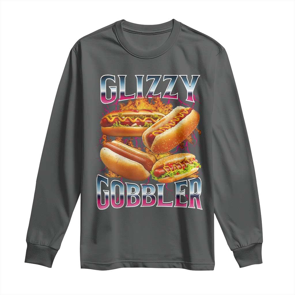 Glizzy Gobbler Long Sleeve Shirt Vintage Hot Dog Meme Funny Foodie Gen Z TS10 Dark Heather Print Your Wear
