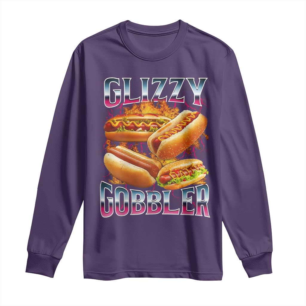 Glizzy Gobbler Long Sleeve Shirt Vintage Hot Dog Meme Funny Foodie Gen Z TS10 Purple Print Your Wear