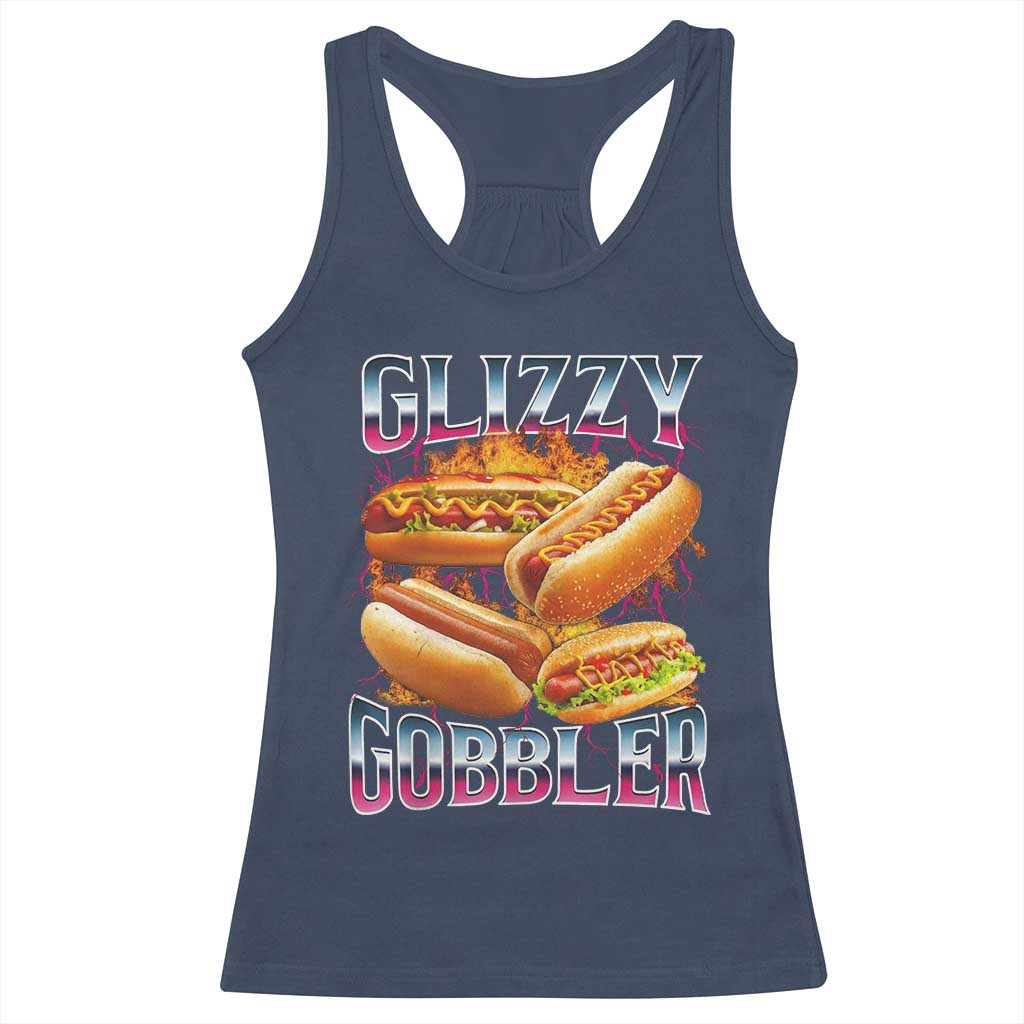 Glizzy Gobbler Racerback Tank Top Vintage Hot Dog Meme Funny Foodie Gen Z TS10 Navy Print Your Wear