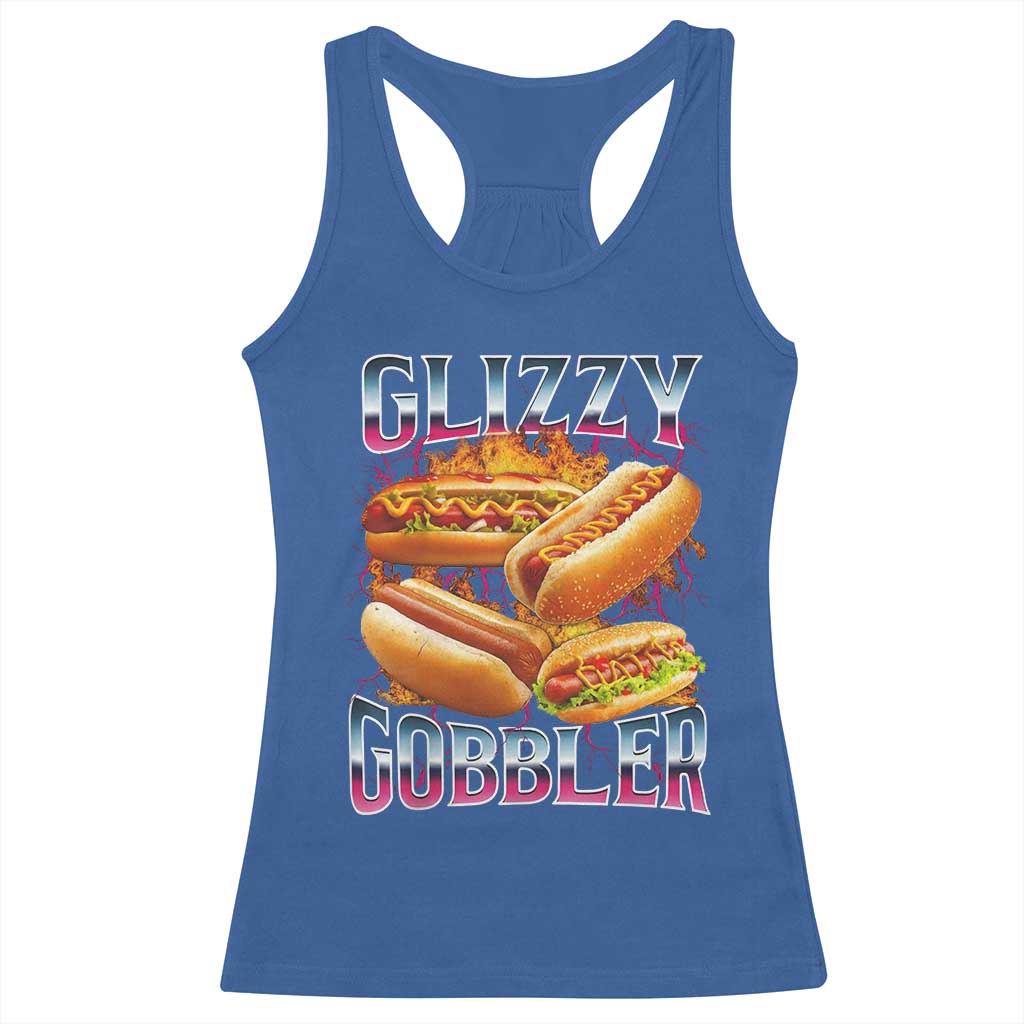 Glizzy Gobbler Racerback Tank Top Vintage Hot Dog Meme Funny Foodie Gen Z TS10 Royal Blue Print Your Wear