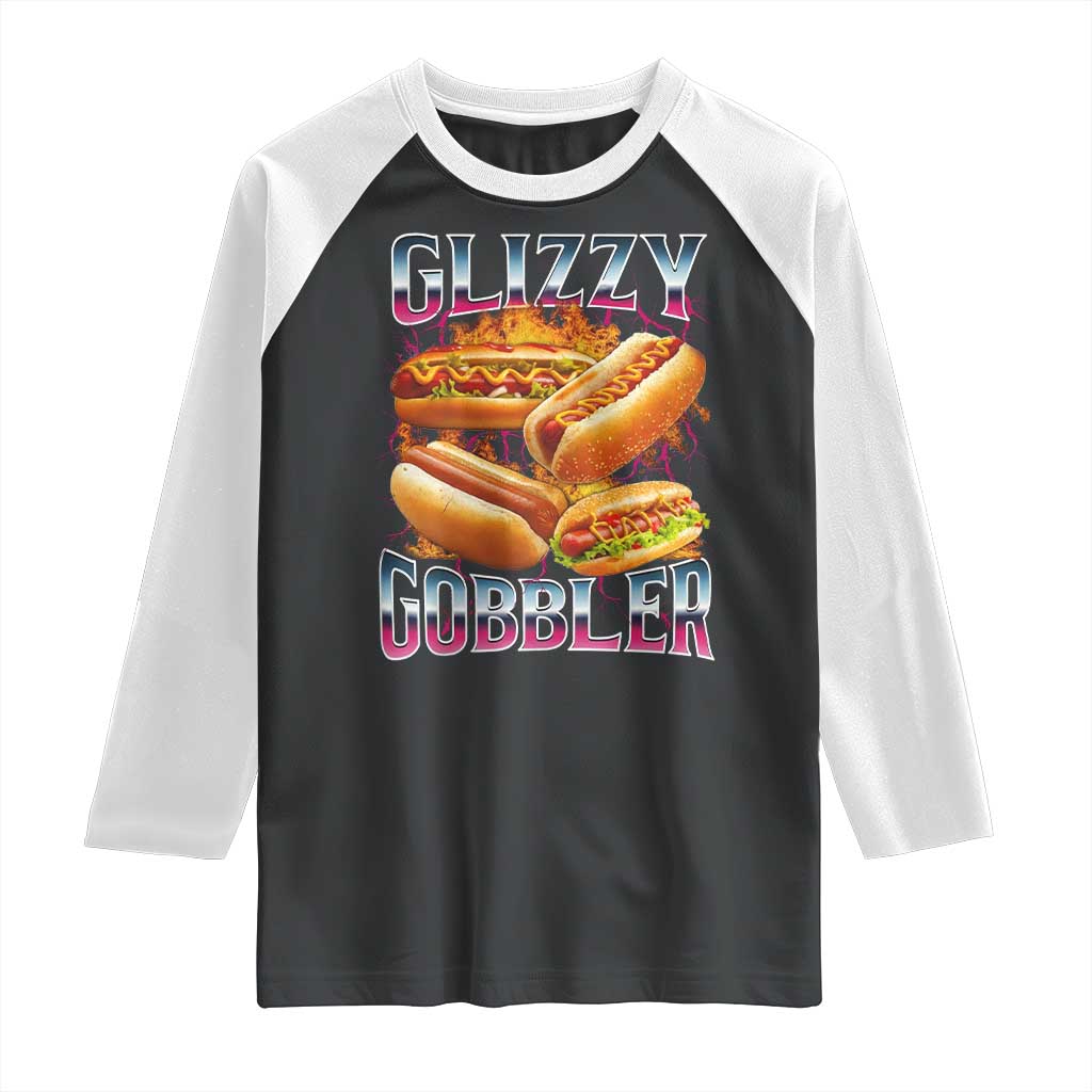 Glizzy Gobbler Raglan Shirt Vintage Hot Dog Meme Funny Foodie Gen Z TS10 Black White Print Your Wear