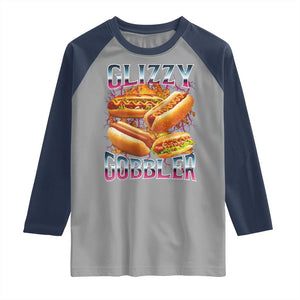 Glizzy Gobbler Raglan Shirt Vintage Hot Dog Meme Funny Foodie Gen Z TS10 Sport Gray Navy Print Your Wear
