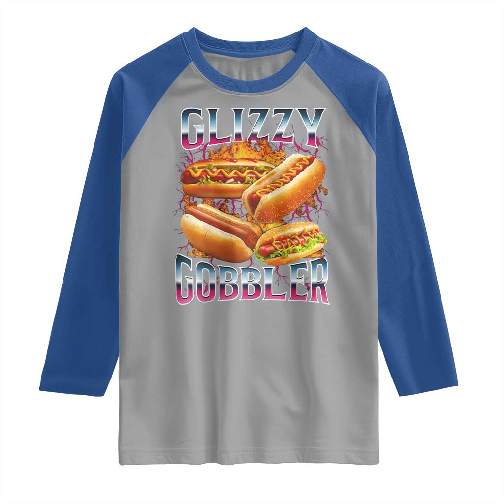Glizzy Gobbler Raglan Shirt Vintage Hot Dog Meme Funny Foodie Gen Z TS10 Sport Gray Royal Print Your Wear
