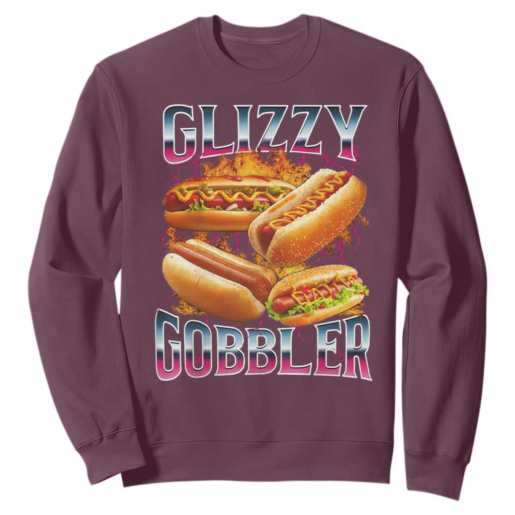 Glizzy Gobbler Sweatshirt Vintage Hot Dog Meme Funny Foodie Gen Z TS10 Maroon Print Your Wear