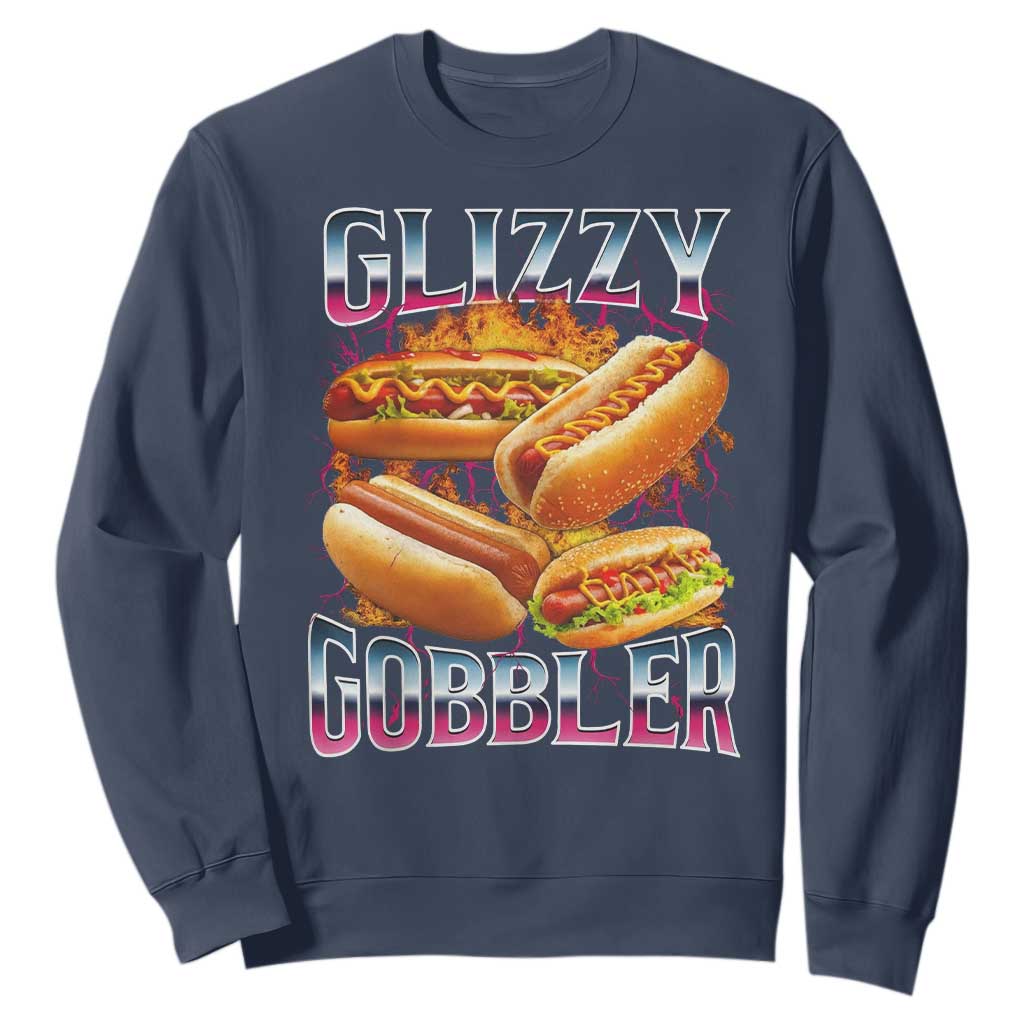 Glizzy Gobbler Sweatshirt Vintage Hot Dog Meme Funny Foodie Gen Z TS10 Navy Print Your Wear