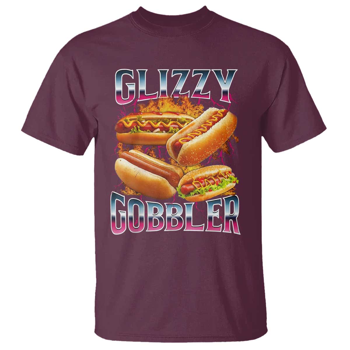 Glizzy Gobbler T Shirt Vintage Hot Dog Meme Funny Foodie Gen Z TS10 Maroon Print Your Wear