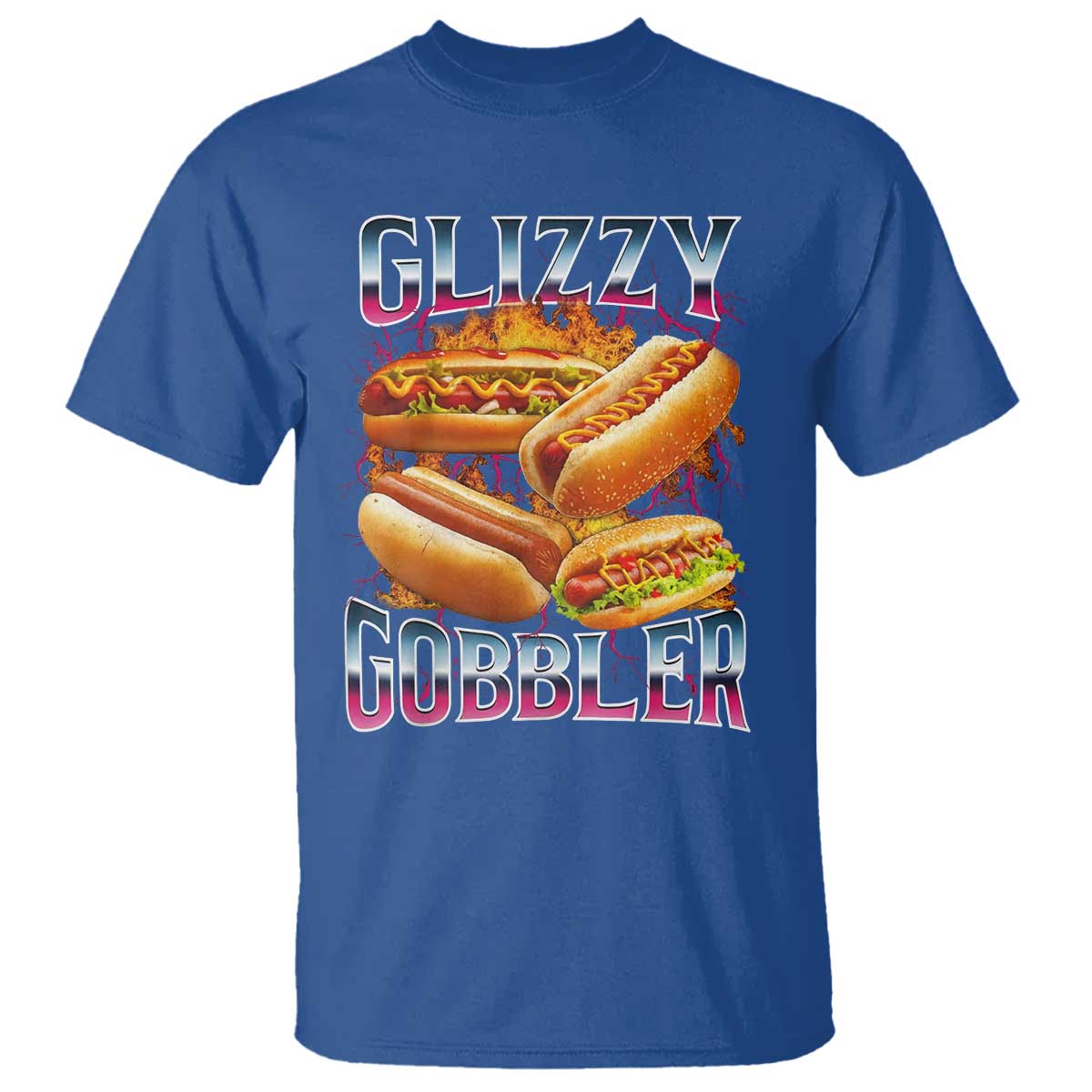 Glizzy Gobbler T Shirt Vintage Hot Dog Meme Funny Foodie Gen Z TS10 Royal Blue Print Your Wear