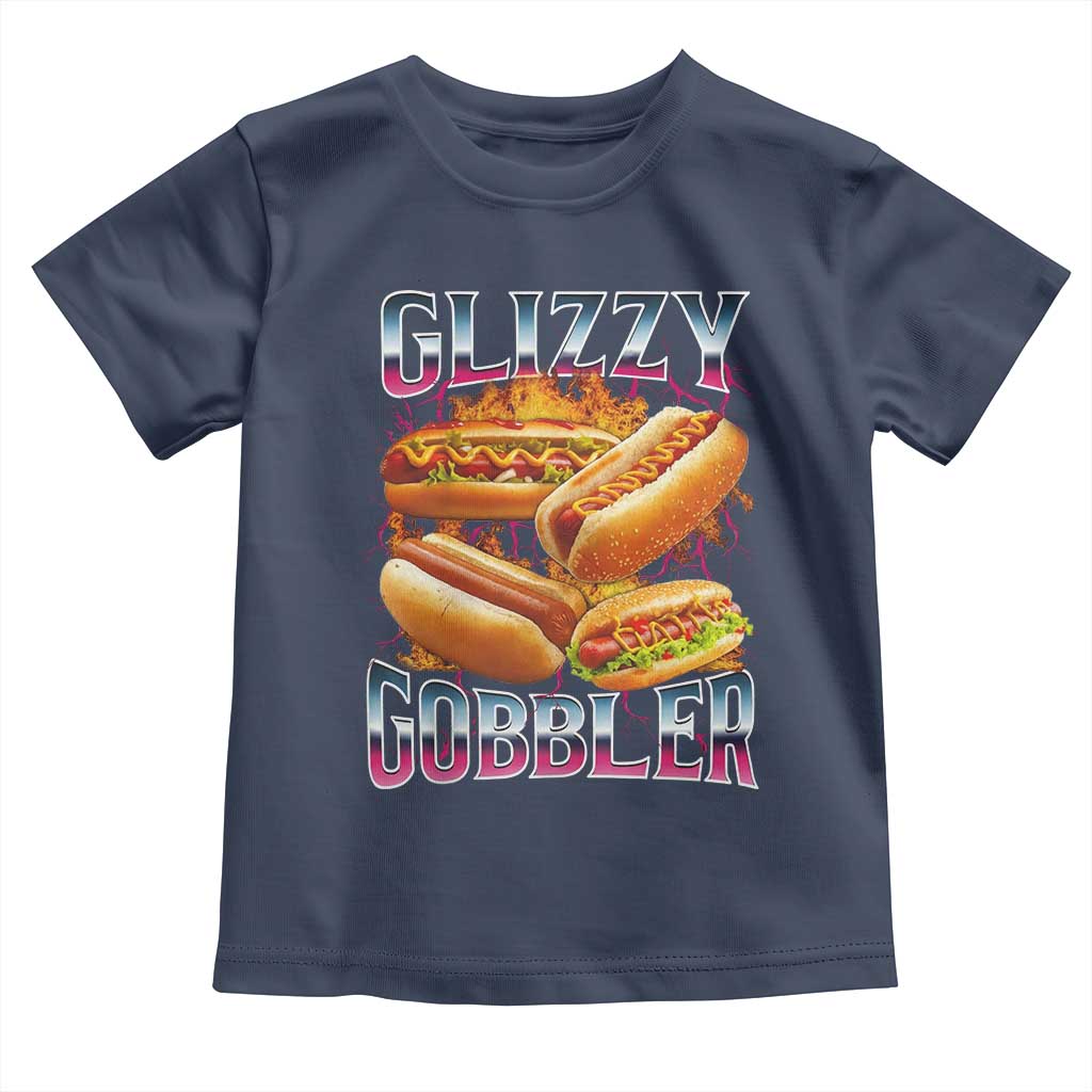 Glizzy Gobbler Toddler T Shirt Vintage Hot Dog Meme Funny Foodie Gen Z TS10 Navy Print Your Wear