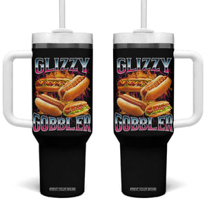 Glizzy Gobbler Tumbler With Handle Vintage Hot Dog Meme Funny Foodie Gen Z TS10 One Size: 40 oz Black Print Your Wear