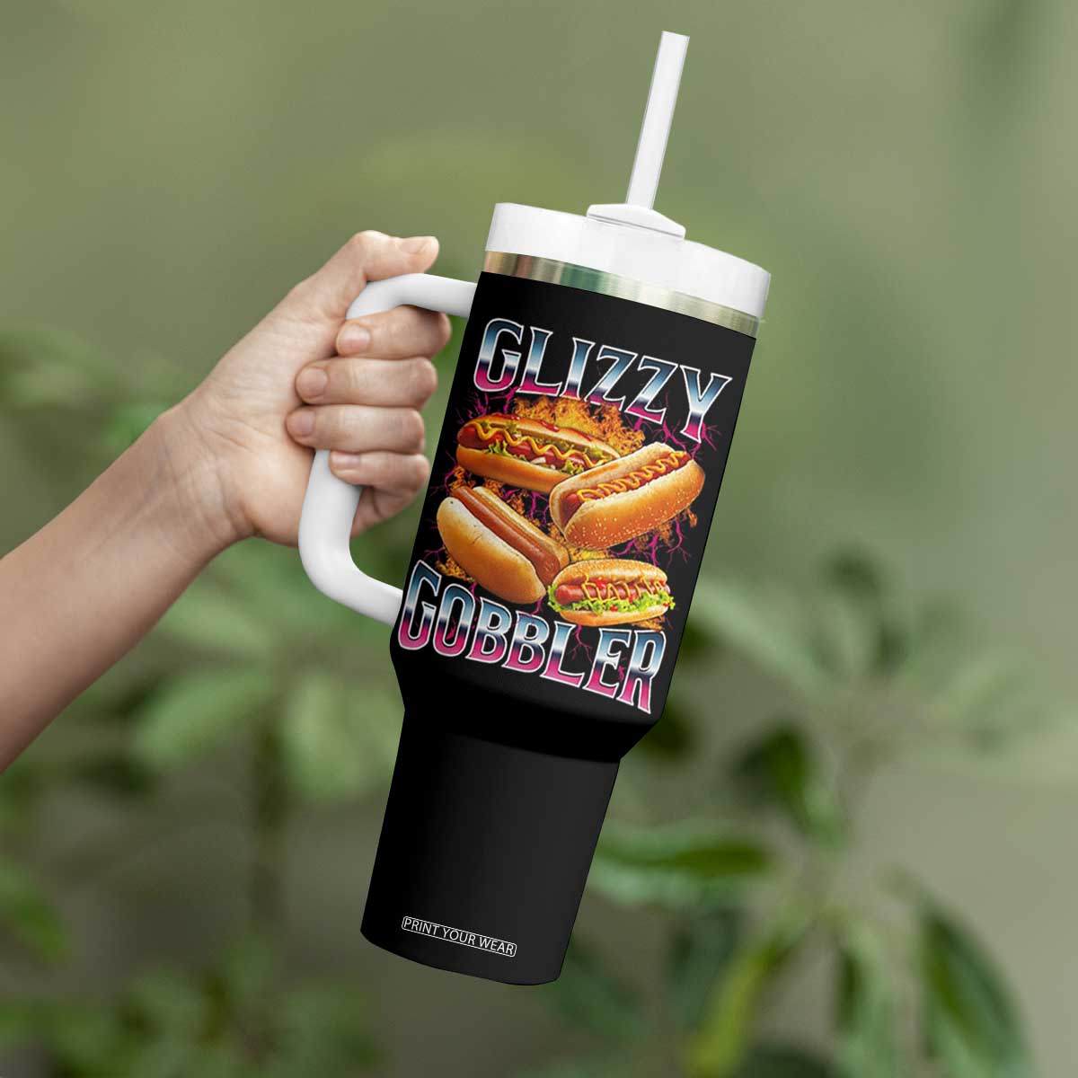 Glizzy Gobbler Tumbler With Handle Vintage Hot Dog Meme Funny Foodie Gen Z TS10 Print Your Wear