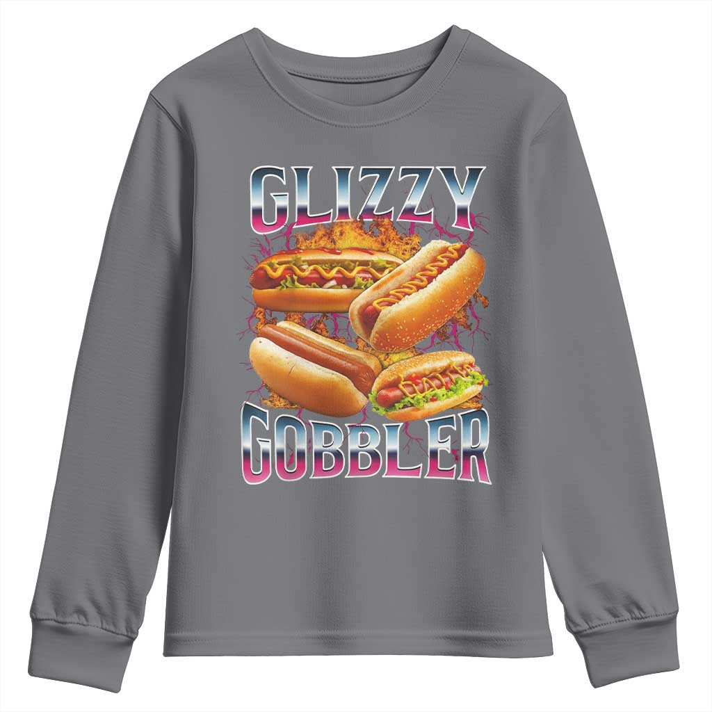 Glizzy Gobbler Youth Sweatshirt Vintage Hot Dog Meme Funny Foodie Gen Z TS10 Charcoal Print Your Wear