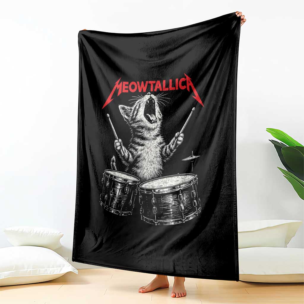 Rock On Vintage Drummer Cat Throw Blanket Vintage 90s 80s Band Style Gift for Cat Owners TS10 Print Your Wear