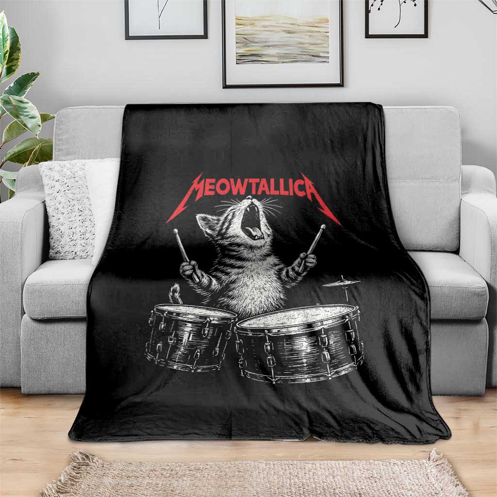 Rock On Vintage Drummer Cat Throw Blanket Vintage 90s 80s Band Style Gift for Cat Owners TS10 Print Your Wear