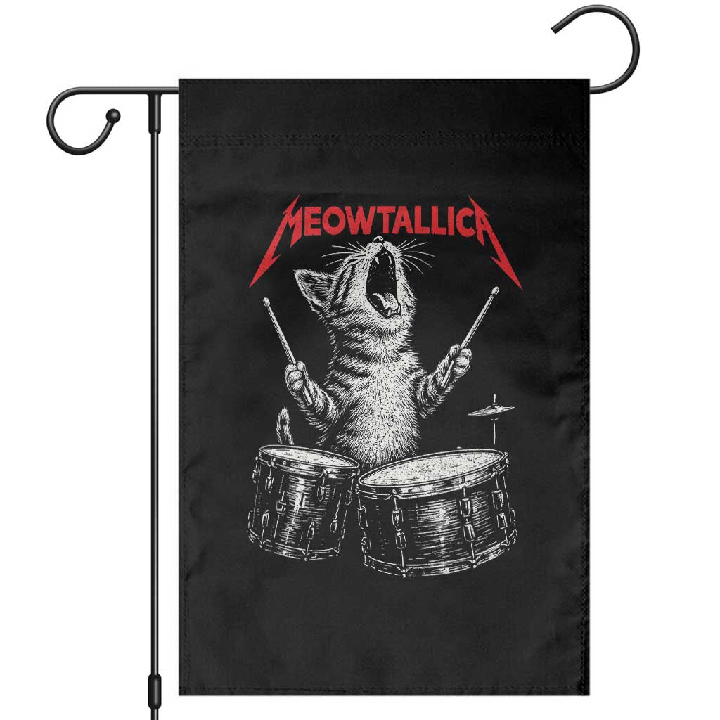 Rock On Vintage Drummer Cat Garden Flag Vintage 90s 80s Band Style Gift for Cat Owners TS10 Black Print Your Wear