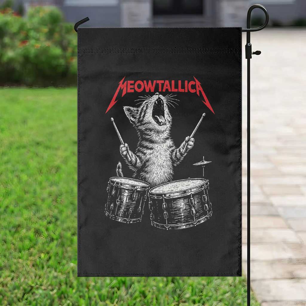 Rock On Vintage Drummer Cat Garden Flag Vintage 90s 80s Band Style Gift for Cat Owners TS10 Print Your Wear